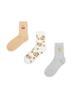 Cropp Skarpety, Rajstopy*3 pack skarpetek z kapibarą i kaczuszką