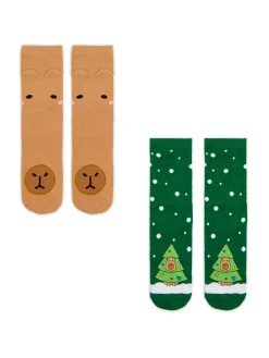 Cropp Akcesoria Świąteczne|Skarpety, Rajstopy*2 pack świątecznych skarpet z kapibarą