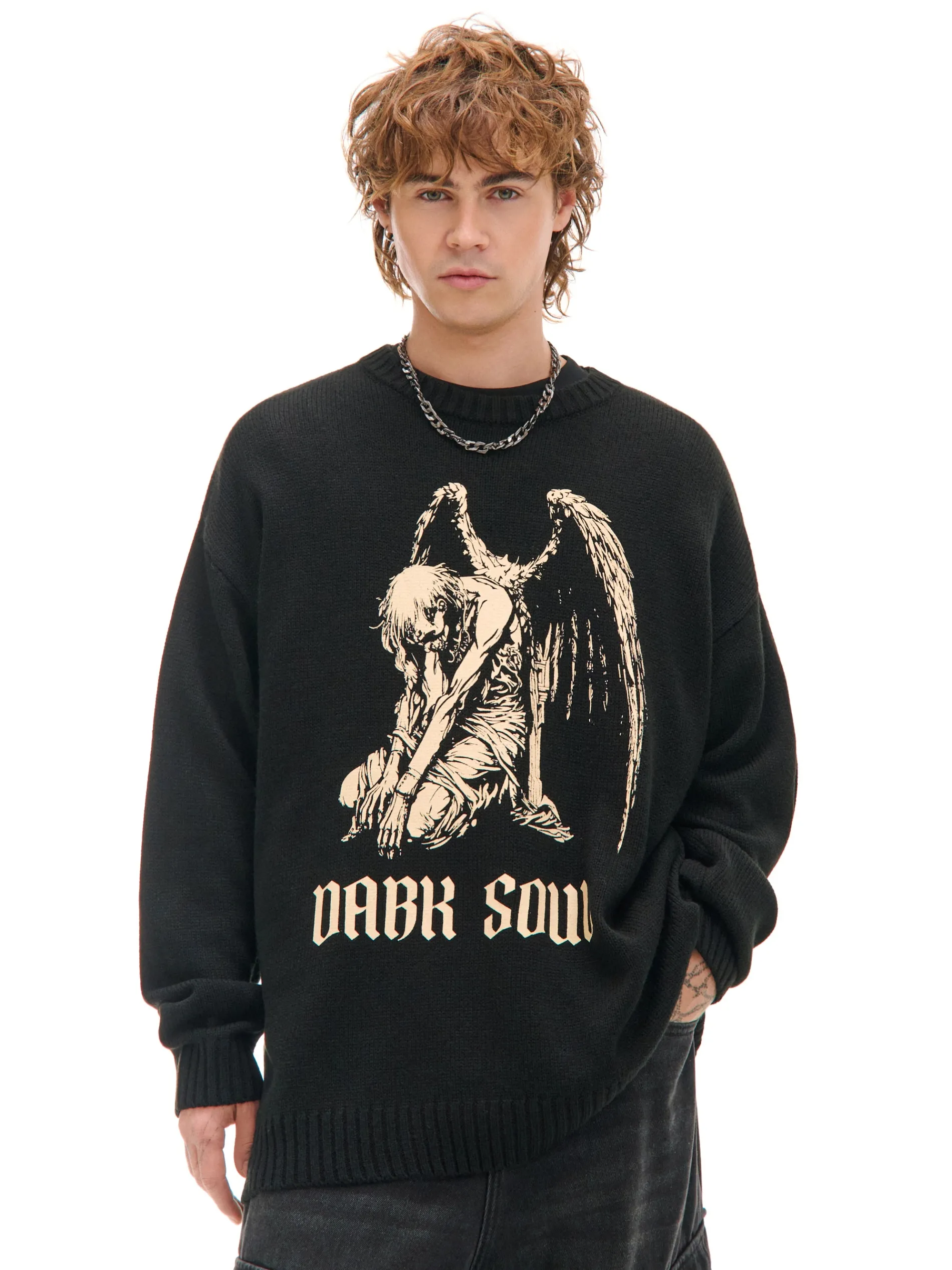 Cropp Swetry*Żakardowy sweter z nadrukiem