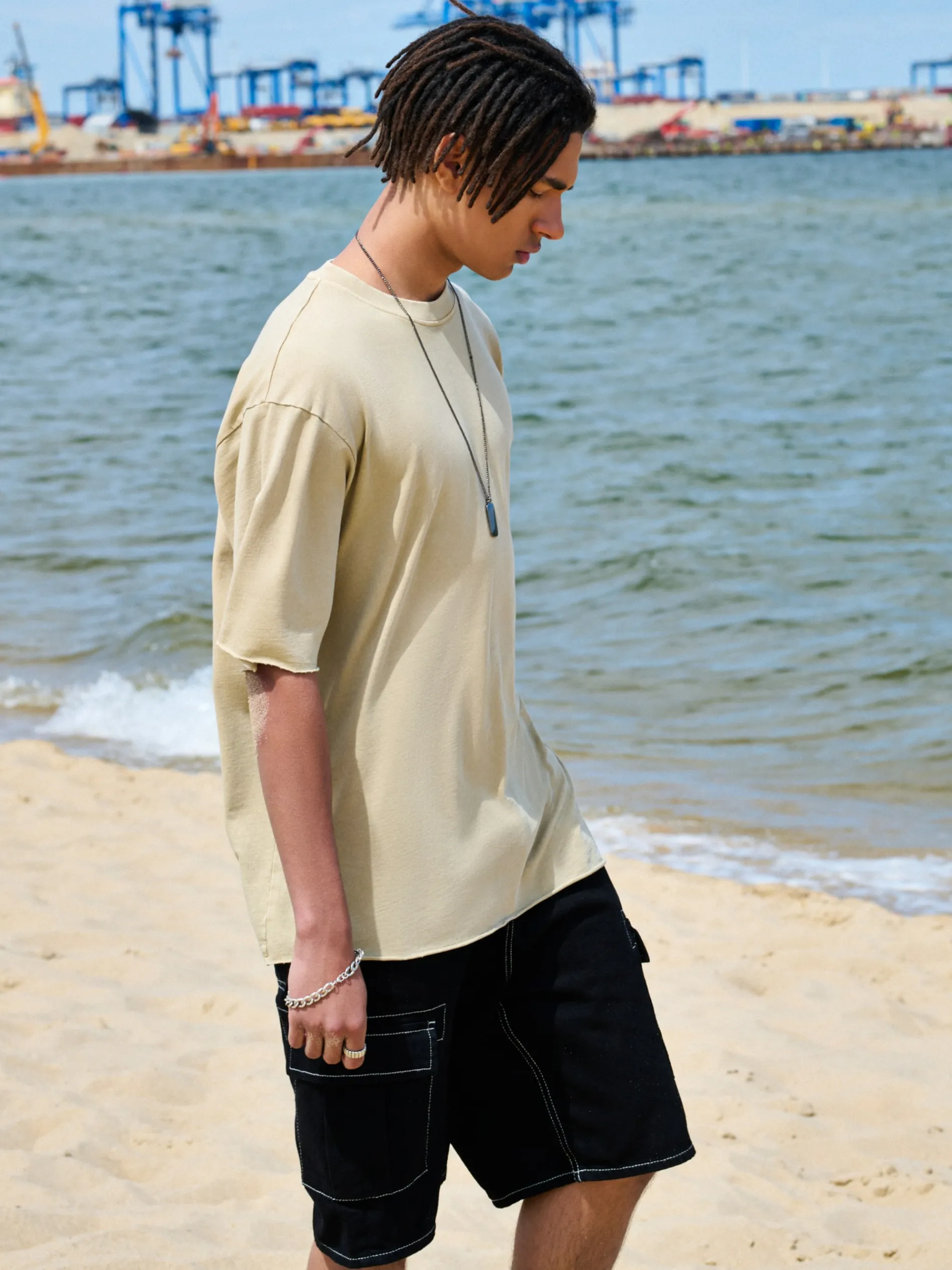 Cropp Koszulki*Beżowa koszulka z surowym wykończeniem