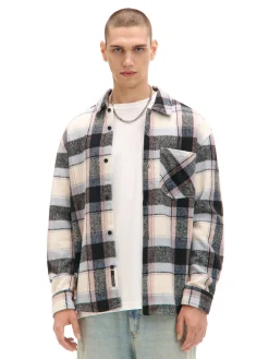 Cropp Koszule*Beżowa kraciasta koszula z domieszką wełny