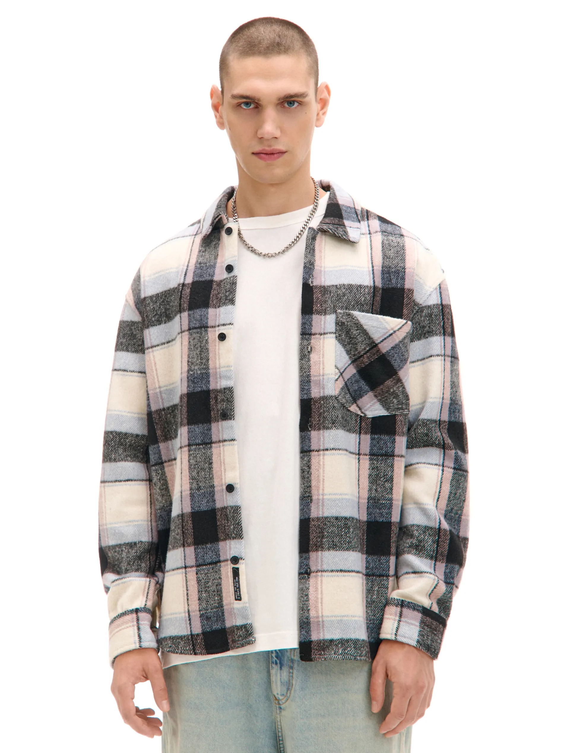 Cropp Koszule*Beżowa kraciasta koszula z domieszką wełny