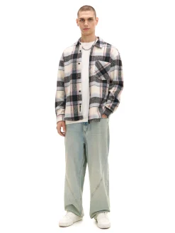 Cropp Koszule*Beżowa kraciasta koszula z domieszką wełny