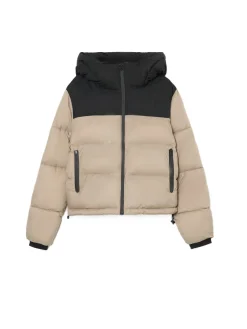 Cropp Kurtki, Płaszcze*Beżowa kurtka puffer z czarnym karczkiem