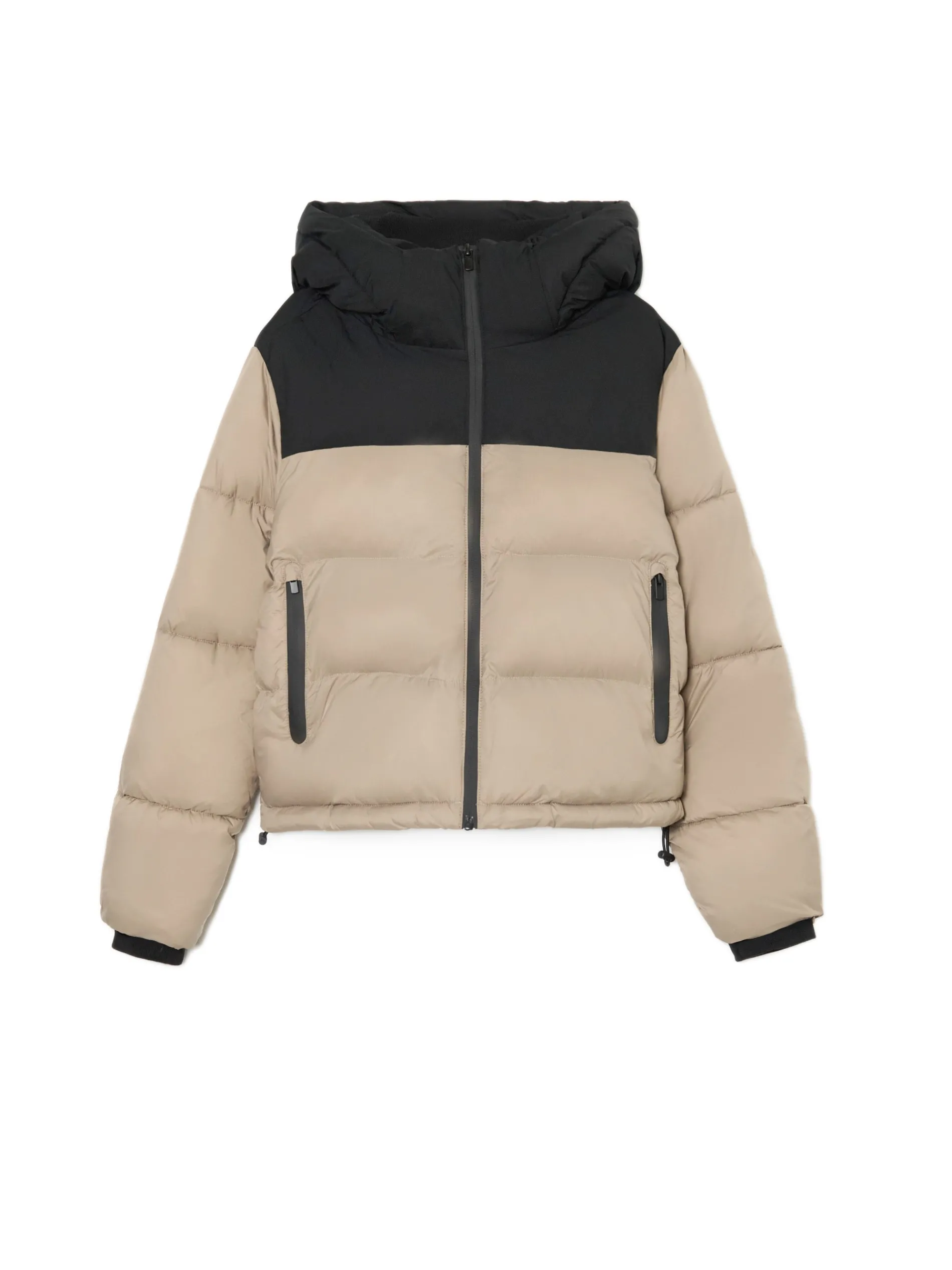 Cropp Kurtki, Płaszcze*Beżowa kurtka puffer z czarnym karczkiem