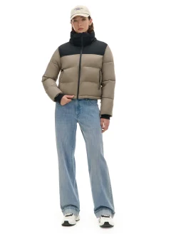 Cropp Kurtki, Płaszcze*Beżowa kurtka puffer z czarnym karczkiem
