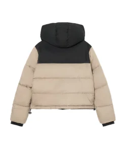 Cropp Kurtki, Płaszcze*Beżowa kurtka puffer z czarnym karczkiem