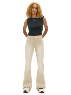 Cropp Spodnie*Beżowe spodnie flare z efektem sprania