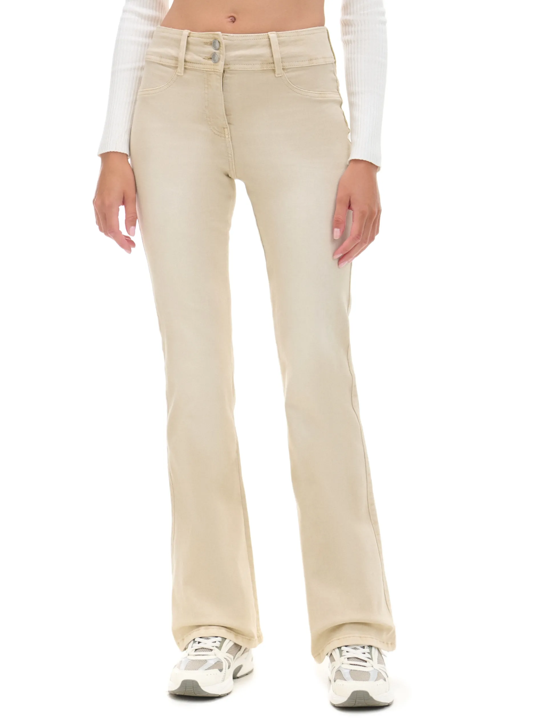 Cropp Spodnie*Beżowe spodnie flare z efektem sprania