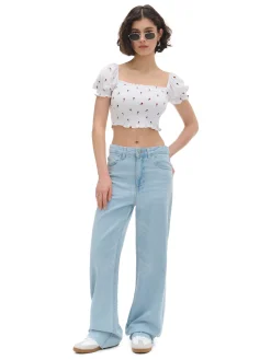 Cropp Koszule, Bluzki*Biała bluzka crop top w kwiaty