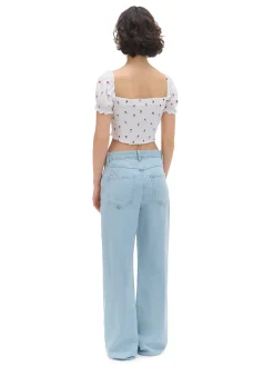 Cropp Koszule, Bluzki*Biała bluzka crop top w kwiaty