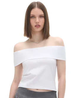 Cropp Koszulki, Topy*Biała bluzka z dekoltem carmen