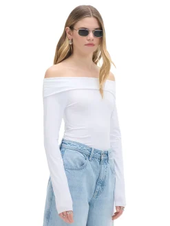 Cropp Koszulki, Topy*Biała bluzka z odkrytymi ramionami