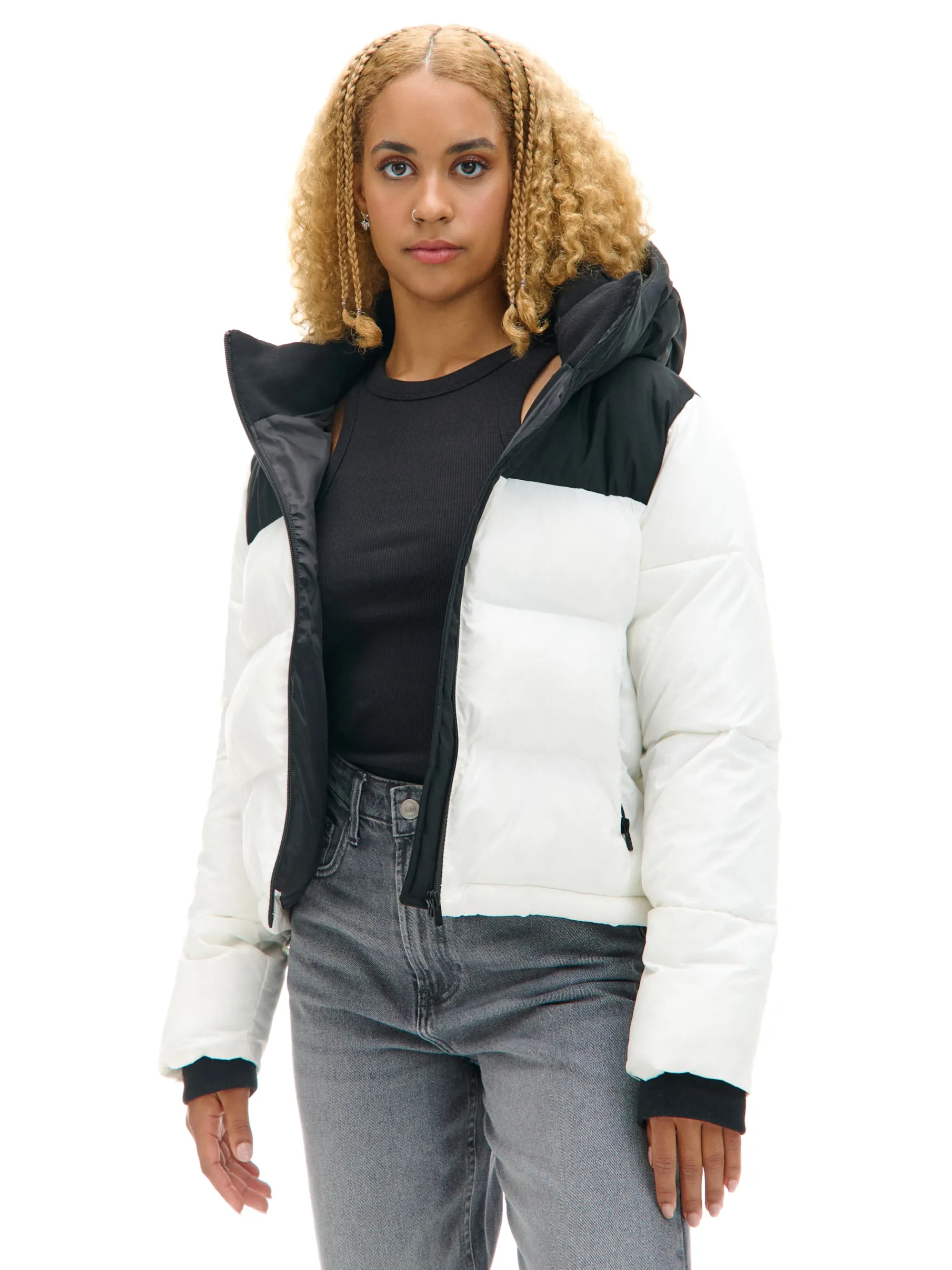 Cropp Kurtki, Płaszcze*Biała kurtka puffer z czarnym karczkiem