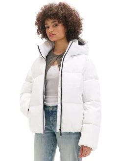 Cropp Kurtki, Płaszcze*Biała pikowana kurtka z kapturem