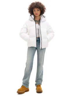 Cropp Kurtki, Płaszcze*Biała pikowana kurtka z kapturem