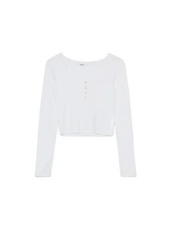 Cropp Koszulki, Topy*Biała prążkowana bluzka z długim rękawem