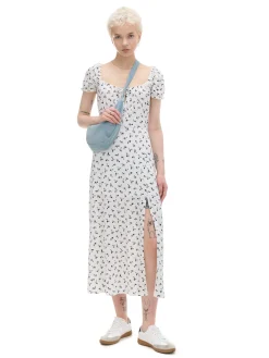 Cropp Sukienki, Kombinezony*Biała sukienka midi w kwiaty