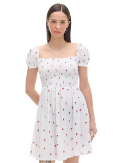 Cropp Sukienki, Kombinezony*Biała sukienka mini z bufiastymi rękawami