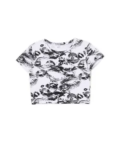 Cropp Koszulki, Topy*Biało-czarna koszulka z motywem ust