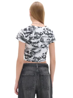 Cropp Koszulki, Topy*Biało-czarna koszulka z motywem ust
