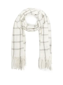 Cropp Szaliki*Biały szalik w kratę z frędzlami