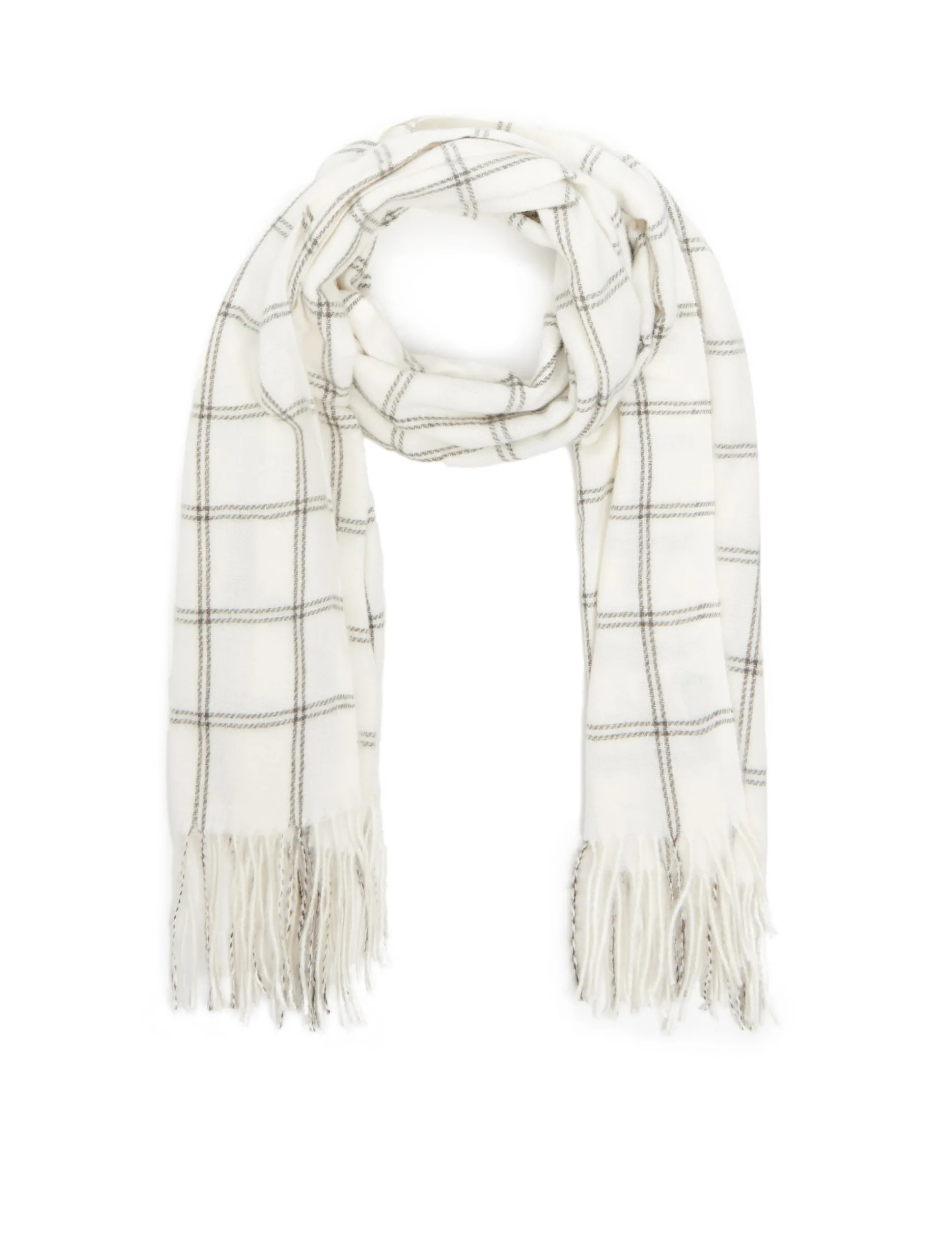 Cropp Szaliki*Biały szalik w kratę z frędzlami