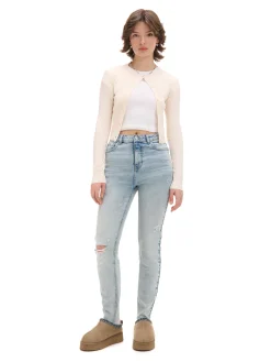 Cropp Jeansy*Błękitne jeansy skinny z przetarciami