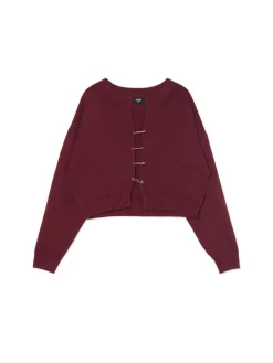 Cropp Swetry*Bordowy kardigan z agrafkami