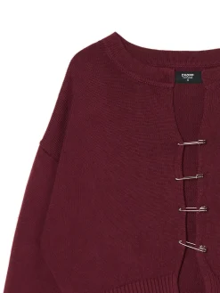 Cropp Swetry*Bordowy kardigan z agrafkami