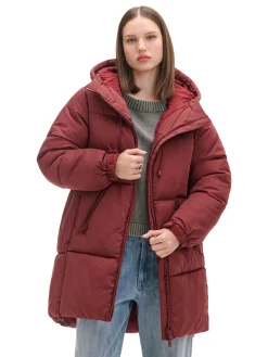 Cropp Kurtki, Płaszcze*Bordowy pikowany płaszcz z kapturem