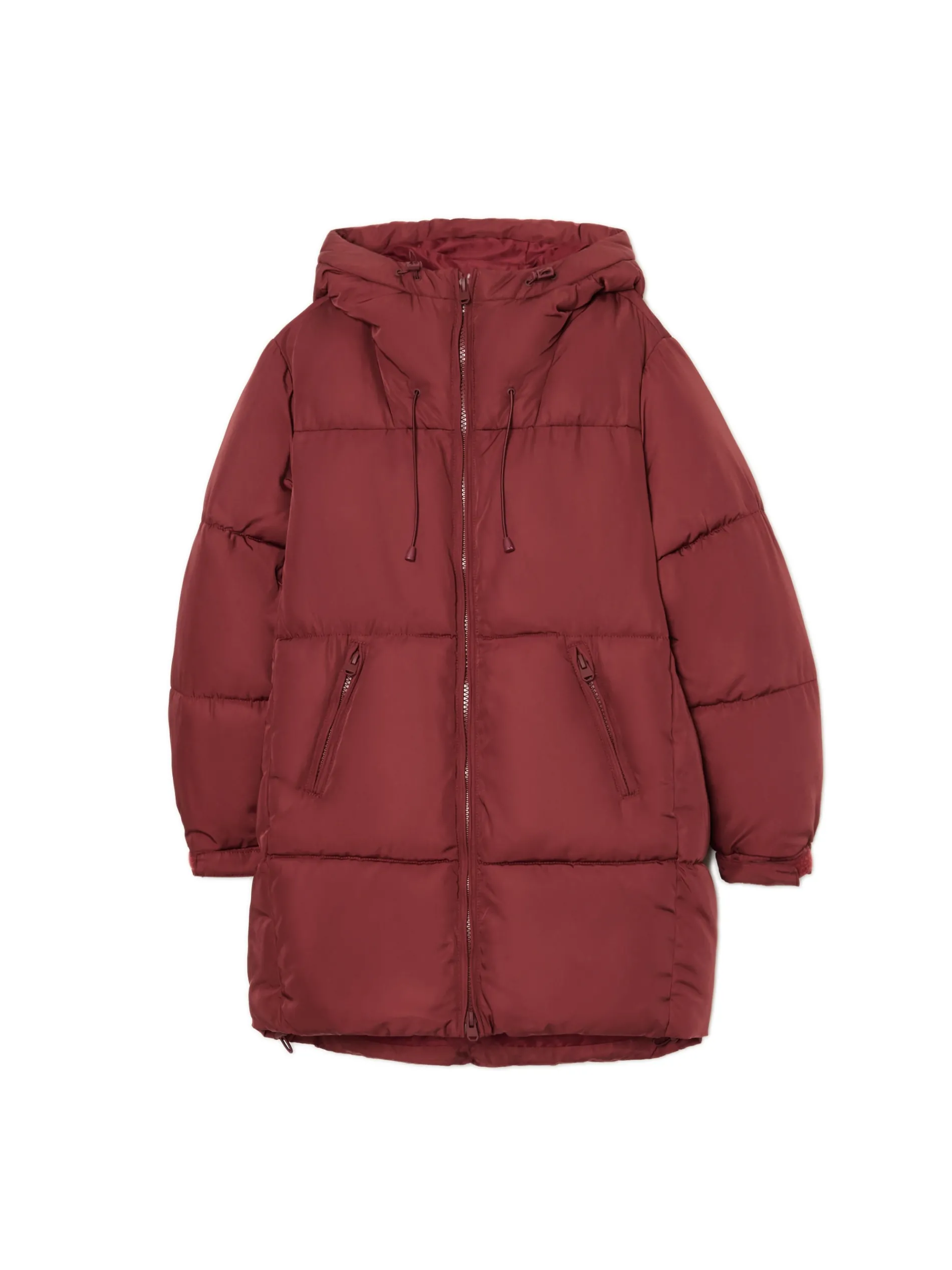 Cropp Kurtki, Płaszcze*Bordowy pikowany płaszcz z kapturem