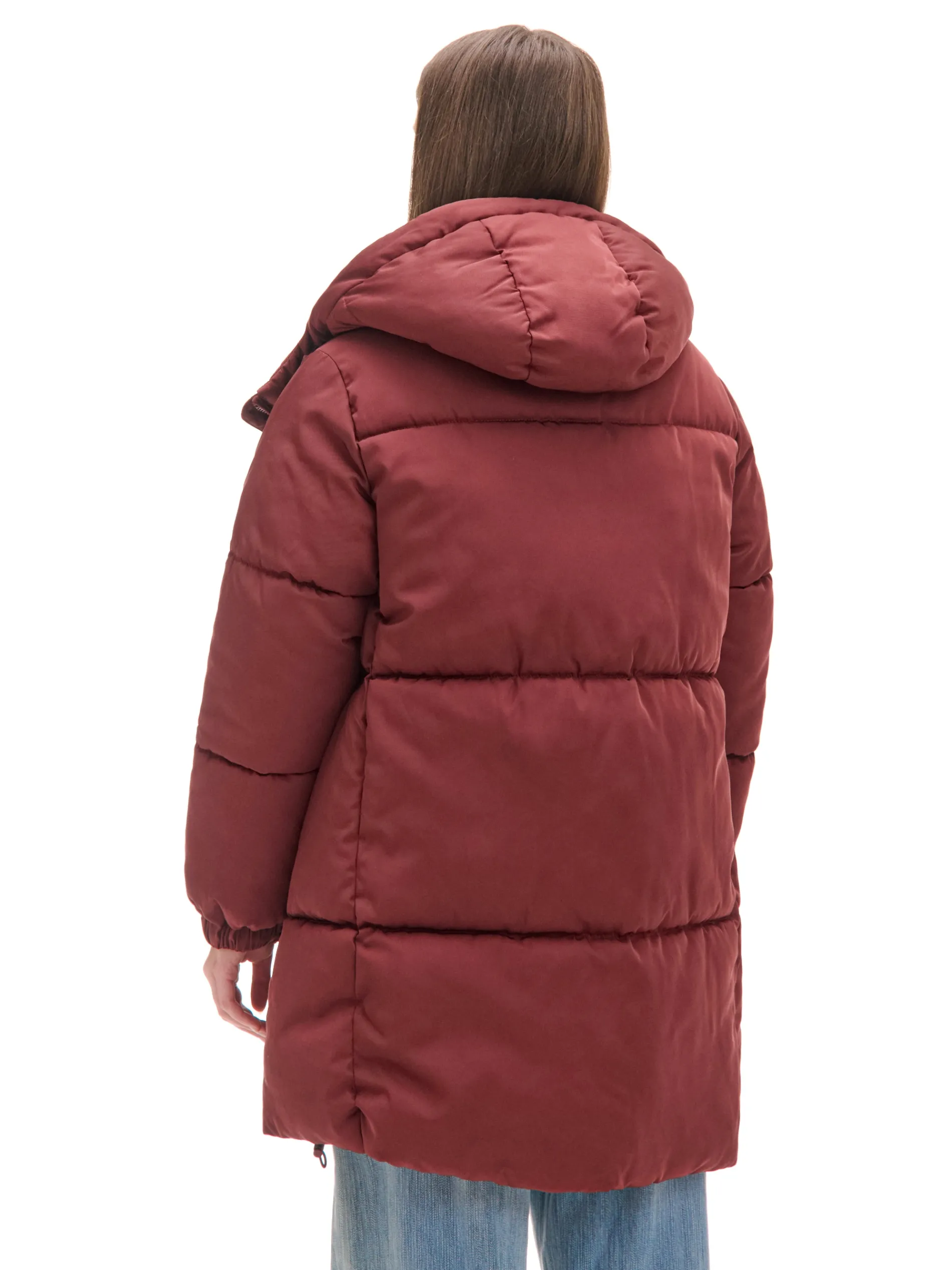 Cropp Kurtki, Płaszcze*Bordowy pikowany płaszcz z kapturem