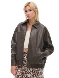 Cropp Kurtki, Płaszcze*Brązowa kurtka bomber z efektem znoszenia