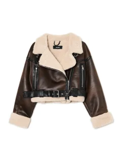 Cropp Kożuszki, Futerka|Kurtki, Płaszcze*Brązowa kurtka z imitacji skóry