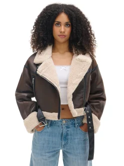 Cropp Kożuszki, Futerka|Kurtki, Płaszcze*Brązowa kurtka z imitacji skóry