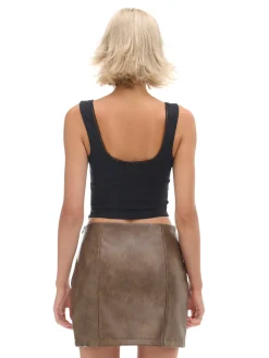 Cropp Spódnice*Brązowa spódniczka mini z imitacji skóry