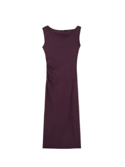 Cropp Sukienki, Kombinezony*Burgundowa sukienka maxi z marszczeniem