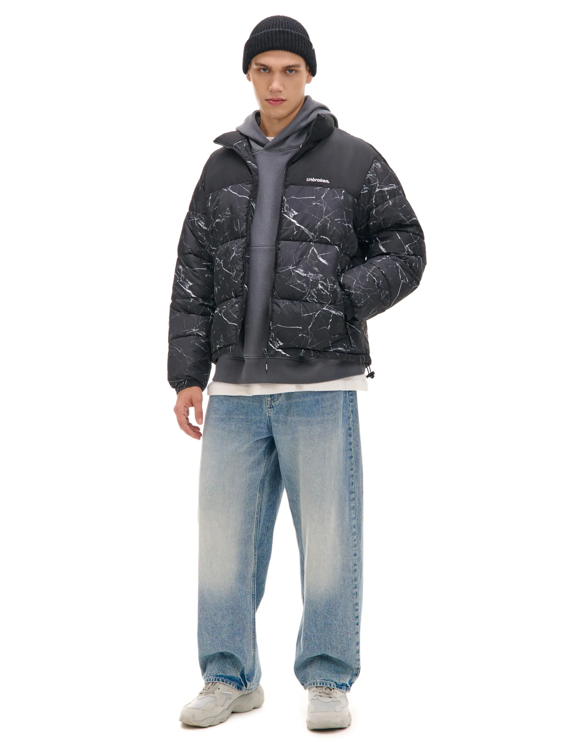 Cropp Kurtki Zimowe|Kurtki, Płaszcze*Ciemnoszara kurtka puffer z nadrukiem