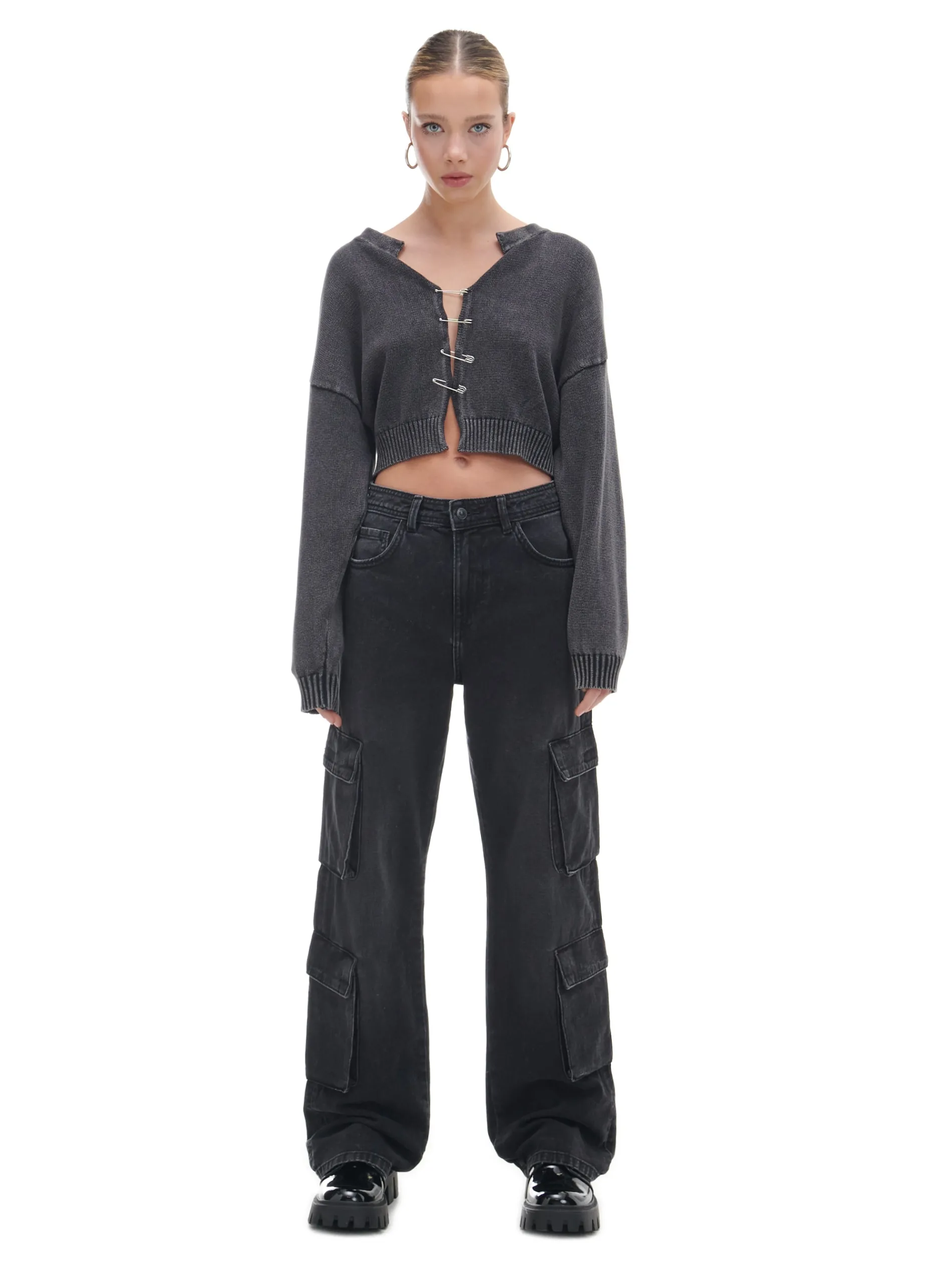 Cropp Swetry*Ciemno kardigan z agrafkami