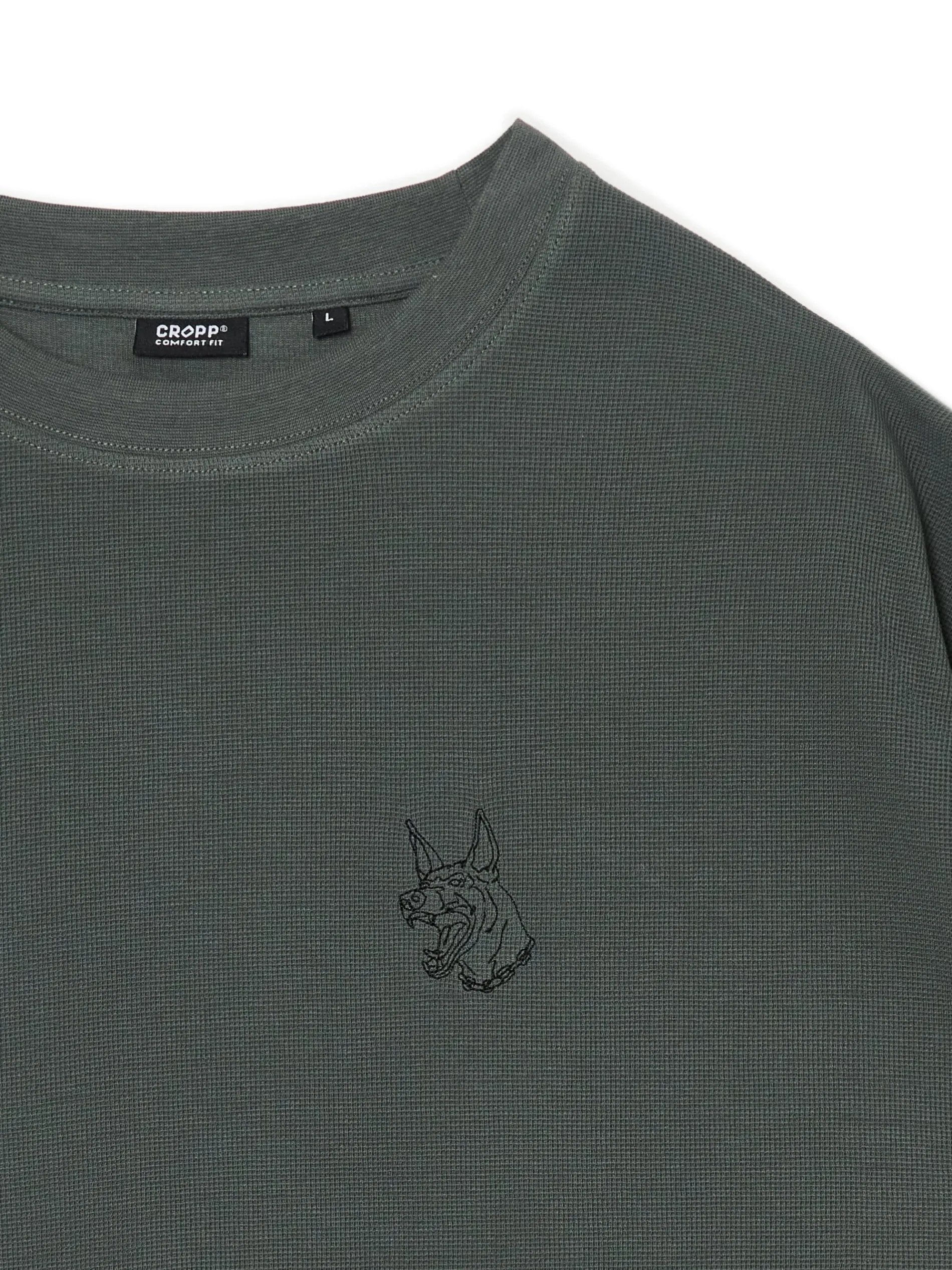 Cropp Koszulki*Ciemnozielona koszulka z naszywką