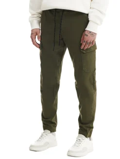 Cropp Spodnie*Ciemnozielone joggery basic z kieszeniami cargo