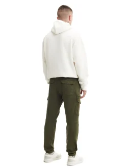 Cropp Spodnie*Ciemnozielone joggery basic z kieszeniami cargo