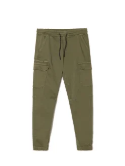 Cropp Spodnie*Ciemnozielone joggery basic z kieszeniami cargo