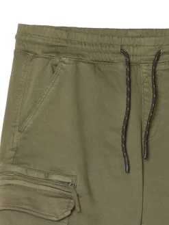 Cropp Spodnie*Ciemnozielone joggery basic z kieszeniami cargo