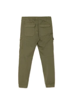 Cropp Spodnie*Ciemnozielone joggery basic z kieszeniami cargo