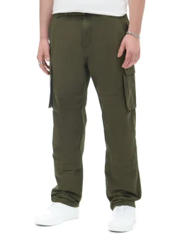 Cropp Spodnie*Ciemnozielone spodnie comfort z paskiem