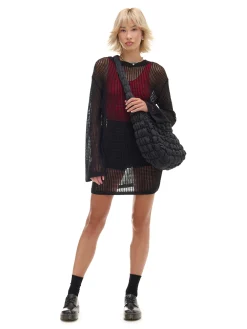 Cropp Swetry*Czarna ażurowa sukienka