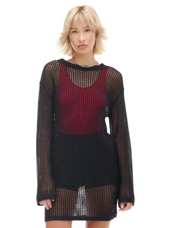 Cropp Swetry*Czarna ażurowa sukienka