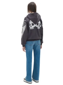 Cropp Bluzy*Czarna bluza hoodie z czaszkami